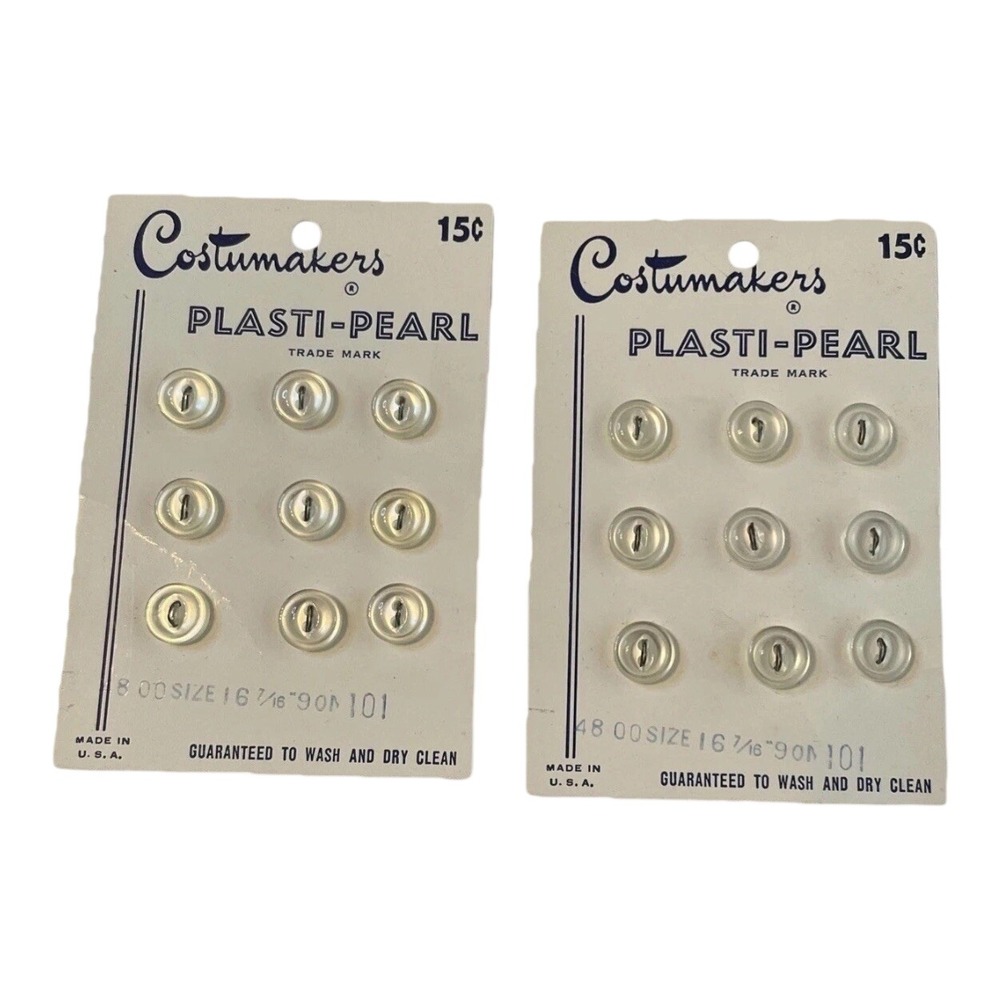Vintage Costumakers Plasti-Pearl Buttons 18pc White Iridescent 7/16" Size 16 101